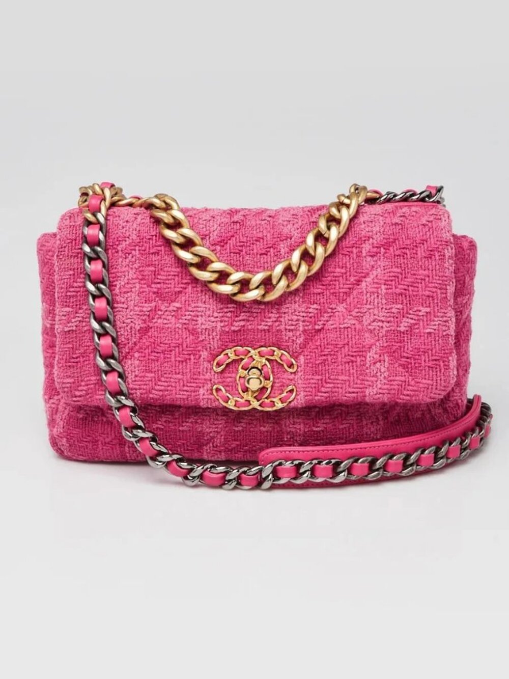 Chanel Pink Quilted Tweed Small Chanel 19 Flap Bag